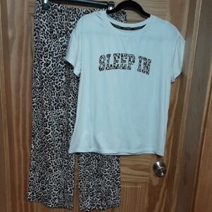 Women's White 'Sleep In' Pajama Set with Leopard Print Pants